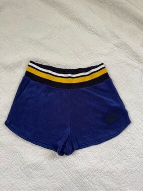 Nike Women's Blue Terry Athletic Shorts with Striped Waistband,
